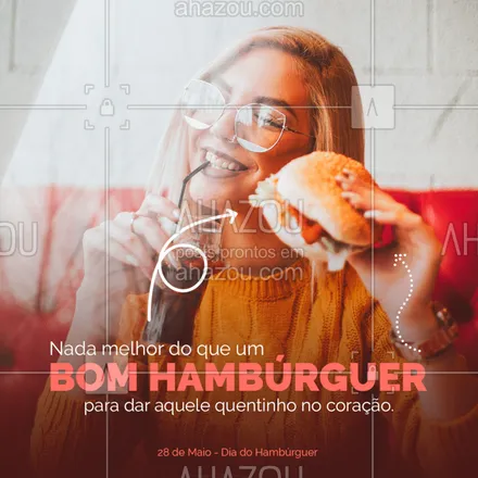 posts, legendas e frases de hamburguer para whatsapp, instagram e facebook: Quem aí ama hambúrguer e também chega sentir que ele abraça a gente a cada mordida? 

#DiadoHambúrguer #Hamburger #Burger #AhazouTaste #Gastronomia 