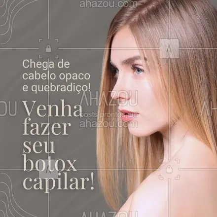 posts, legendas e frases de cabelo para whatsapp, instagram e facebook: O botox capilar age como um lifting para seus fios:
✔️ Elimina volume
✔️ Acaba com o frizz
✔️ Recupera 90% da hidratação
Resultados visíveis na 1ª aplicação!
📲 Só hoje: Pacote com 2 sessões + máscara nutritiva!
#BotoxNosCabelos #CabelosDeSeda #AutoestimaEmDia