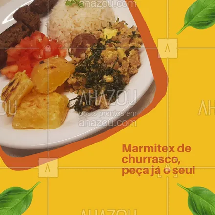 posts, legendas e frases de marmitas para whatsapp, instagram e facebook: HUUUM, uma marmitinha de churrasco cairia muito bem agora, não é mesmo? Então, aproveite para pedir a sua! 😋 #ahazoutaste #comidacaseira #marmitando #marmitex #marmitas 