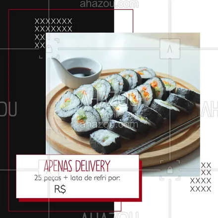 posts, legendas e frases de cozinha japonesa para whatsapp, instagram e facebook: Devido a quarentena, estamos atendendo apenas via delivery, porém, não deixe de aproveitar nossa promoção 50 peças, a sua escolha,  por apenas R$XX.
Entre em contato pelo whatsapp xxxxx-xxxx e peça já!  #ahazoutaste #japa #culinariajaponesa #sushi #delivery #covid19 #coronavirus