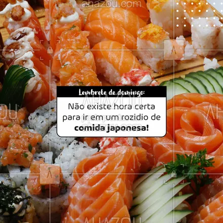 posts, legendas e frases de cozinha japonesa para whatsapp, instagram e facebook: Chama os amigos e venha terminar seu domingo aqui! 🍱😋 #ahazoutaste #comidajaponesa  #japa  #japanesefood  #sushidelivery  #sushilovers  #sushitime 