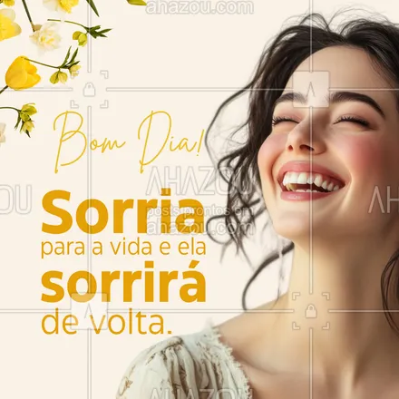 posts, legendas e frases de  para whatsapp, instagram e facebook: Bom Dia! 🌼 A energia que você coloca no mundo sempre retorna para você. Espalhe sorrisos, boas vibrações e veja a diferença acontecer. 💫 #bomdia #positividade #goodvibes