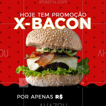 posts, legendas e frases de hamburguer para whatsapp, instagram e facebook: Começou a época de promoções. A promoção de hoje é X-Bacon por apenas R$......
Aproveite ! Peça agora
#ahazoutaste #burger #promocao #comer #instafood