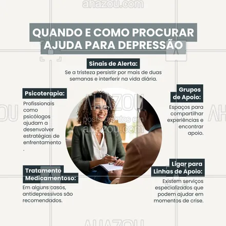 posts, legendas e frases de saúde mental para whatsapp, instagram e facebook: Procurar ajuda para a depressão é um ato de coragem e de cuidado com a própria vida. Existem profissionais, grupos e linhas de apoio sempre prontos para auxiliar. Não hesite em buscar ajuda quando sentir que precisa. 🌿 #CuidandoDaMente #DepressãoTemTratamento #CoragemParaMudar #Depressão #SaúdeMental #ConsciênciaEmociona #AhazouSaude #viverbem