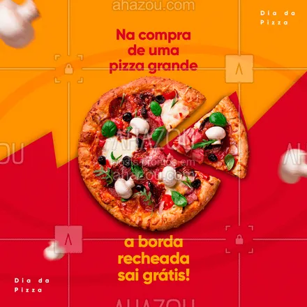 posts, legendas e frases de pizzaria para whatsapp, instagram e facebook: Aproveite para comer a melhor pizza com borda recheada e a melhor coisa é que a borda sai grátis. Faça já o seu pedido! #bordarecheada#ahazoutaste #Diadapizza #promoção #pizzalovers #pizzaria