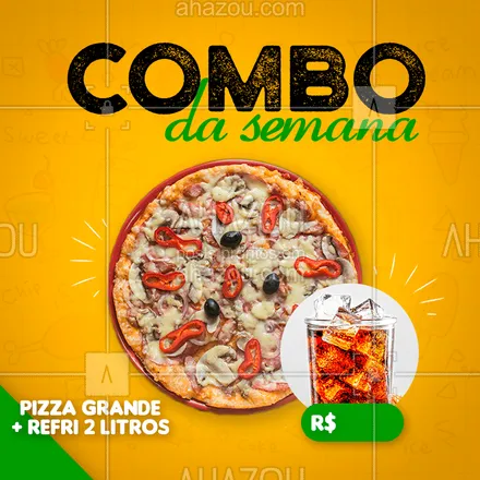 posts, legendas e frases de pizzaria para whatsapp, instagram e facebook: Aqui a semana começou com um COMBO IMPERDÍVEL ❗ Corre pra aproveitar ? ?‍♀?‍♂ 

#combodasemana #promoção #pizza #pizzaria #ahazoutaste #promopizza