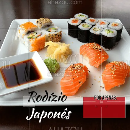 posts, legendas e frases de cozinha japonesa para whatsapp, instagram e facebook: Venha conhecer nosso rodízio japonês. O melhor da região! #rodiziojapones #sushi #sashimi #ahazou #comidajaponesa #euamo #gastronomia 