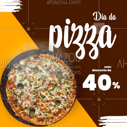 posts, legendas e frases de pizzaria para whatsapp, instagram e facebook:  É assim que se comemora o dia da pizza?, com desconto de VERDADE!! Peça pelo WhatsApp?(00) 0000-0000 e garanta o seu pedaço, porque com esse valor vai ser difícil sobrar!? #ahazoutaste  #diadapizza #pizza #pizzaria #desconto