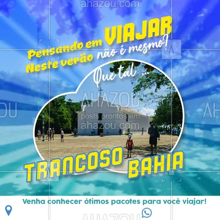 posts, legendas e frases de agências & agentes de viagem para whatsapp, instagram e facebook: Não perca essa oportunidade de uma viagem incrível para Trancoso na Bahia! Venha conhecer os nossos pacotes especiais para você. ✈️☀️ #Viajar #Bahia #ahznoel #AhazouTravel #Viagem #Trancoso #AhazouTravel 