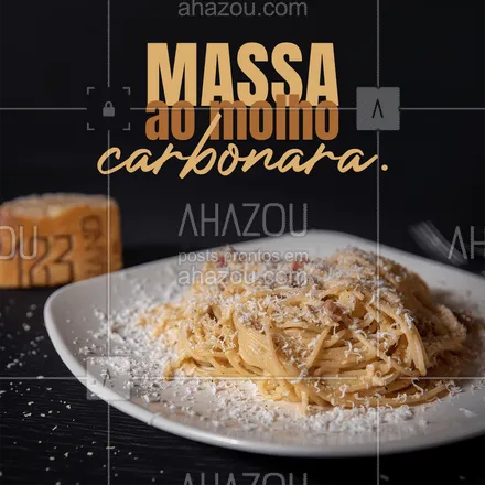 posts, legendas e frases de cozinha italiana para whatsapp, instagram e facebook: Experimente nsso delicioso prato de massa ao molho carbonara.
Molho denso e muito saboroso, com certeza é uma boa pedida!
#ahazoutaste #cozinhaitaliana  #italianfood  #massas  #pasta  #restauranteitaliano 
