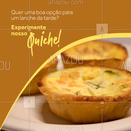posts, legendas e frases de comidas variadas para whatsapp, instagram e facebook: Um lanche perfeito.
Temos vários sabores de Quiche, venha experimentar!
#ahazoutaste #gastronomy #foodie #gastronomia #foodlover #culinaria #instafood #ahazoutaste