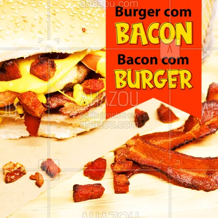 posts, legendas e frases de hamburguer para whatsapp, instagram e facebook: Você pede bacon no seu burger ou você pede burger no seu bacon? ? Aqui você não tem esse problema, vai tudo em grande quantidade! ? #bacon #muitobacon #ahazoutaste #hamburgueria #burgerlovers #burger