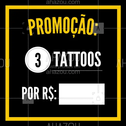 posts, legendas e frases de estúdios, tatuadores & body piercer para whatsapp, instagram e facebook: Janeiro já iniciou com promo por aqui! Faça 3 tattoos por R$: [inserir preço]. ?
#AhazouInk #tattoo #tatuagembrasil #tatuagem #rabisco