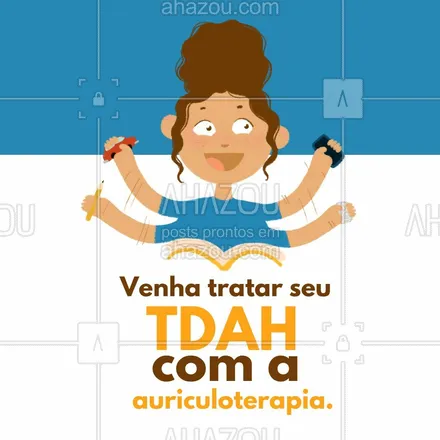 posts, legendas e frases de terapias complementares para whatsapp, instagram e facebook: A auriculoterapia é uma terapia complementar que ajuda a tratar alguns dos sinais e sintomas do TDAH, como a ansiedade, hiperatividade, alteração da concentração e muito mais. Então agende seu horário para sua sessão conosco (inserir número). 

 #saude  #terapiascomplementares  #bemestar #AhazouSaude #vivabem #auriculoterapia #TDAH #TEA #convite 