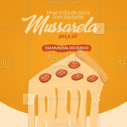 posts, legendas e frases de cozinha italiana para whatsapp, instagram e facebook: Comemore o Dia do Queijo com um bom pedaço de pizza, peça já! 🍕🧀 #ahazoutaste #comidaitaliana #cozinhaitaliana #italianfood #massas #diamundialdoqueijo