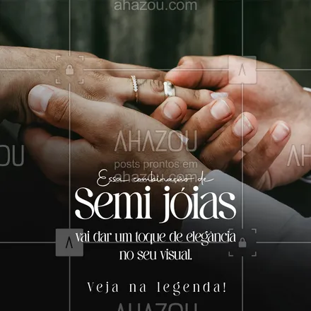 posts, legendas e frases de acessórios para whatsapp, instagram e facebook: Usar aliança de compromisso, como de casamento, noivado ou namoro, sozinha já é elegante. Mas combiná-la com outra semi joia vai deixá-la com mais glamour. Por exemplo, o anel aparador dá uma excelente combinação com o anel de compromisso, para uma aliança simples o ideal é usar um anel aparador com mais brilho, já uma aliança mais chique combina com um anel mais simples. Esse conjunto cai muito bem no visual. Mas não esqueça de colocar o anel aparador abaixo da aliança para dar mais elegância. Gostou? Conta aqui nos comentários. #AhazouFashion #acessorios  #brincos  #earrings  #estilo  #fashion  #semijoias #dicas #tendencia 