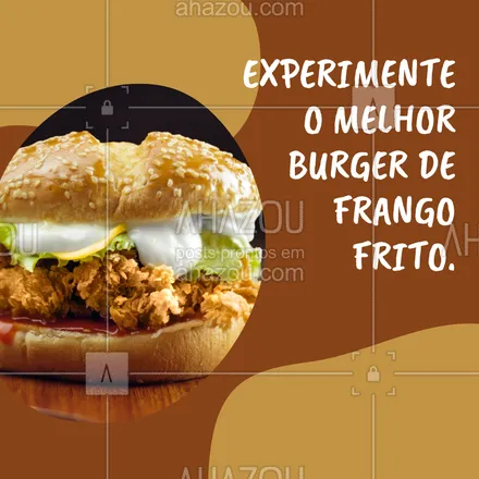 posts, legendas e frases de hamburguer para whatsapp, instagram e facebook: Tá preparado para sentir todo o sabor do nosso delicioso burger de frango? Se a sua resposta foi SIM, peça agora mesmo o seu. #ahazoutaste #burger  #hamburgueria  #hamburgueriaartesanal  #hamburguerdefrango #frango