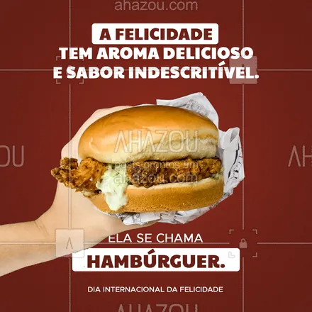 posts, legendas e frases de hamburguer para whatsapp, instagram e facebook: É praticamente impossível ficar triste comendo um hambúrguer delicioso 🍔. Então venha nos visitar e ser muito feliz provando uma das opções do nosso cardápio. #artesanal #burger #burgerlovers #hamburgueria #ahazoutaste #hamburgueriaartesanal #opçoes #sabor #qualidade #felicidade #diainternacionaldafelicidade
