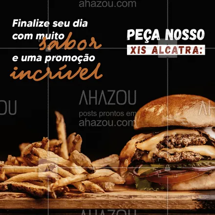 posts, legendas e frases de hamburguer para whatsapp, instagram e facebook: Nós sabemos bem como finalizar o seu dia com chave de ouro. Aproveite a promoção do xis alcatra mais gostoso da região e peça logo o seu. #artesanal #burger #burgerlovers #ahazoutaste #hamburgueria #hamburgueriaartesanal #xisalcatra #x-alcatra #lanche #sabor #qualidade #promoçao #opçoes #cardápio #ahazoutaste 