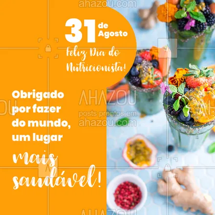 posts, legendas e frases de assuntos variados de Saúde e Bem-Estar para whatsapp, instagram e facebook: Parabéns a todos os profissionais que dedicam a sua vida para tornar a vida mais saudável! #AhazouSaude #bemestar #saude #qualidadedevida #viverbem #diadonutricionista #nutricionista #AhazouSaude 