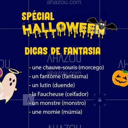 posts, legendas e frases de línguas estrangeiras para whatsapp, instagram e facebook:  E você, já escolheu sua fantasia de Halloween? ??
#Halloween #Frances #AhazouEdu #AulasdeFrances #DicasdeFrances