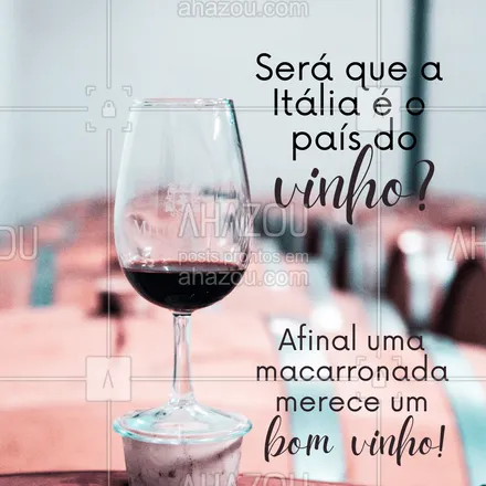 posts, legendas e frases de cozinha italiana para whatsapp, instagram e facebook: A Itália conta com mais de 300 variedades de uvas que são cultivadas no país. Consequentemente, o país conta com incríveis vinhos para acompanhar seus maravilhosos pratos. No ranking a Itália ocupa o segundo lugar na produção de vinhos, ficando atrás da França e à frente da Espanha e dos Estados Unidos. ?❤️  #ahazoutaste  #pasta #restauranteitaliano #massas #comidaitaliana #cozinhaitaliana #italy #italianfood