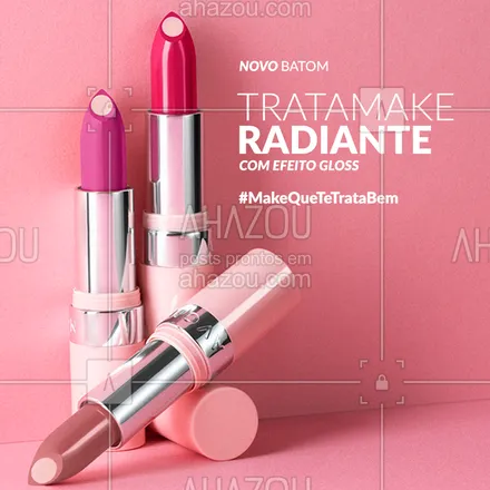 posts, legendas e frases de avon para whatsapp, instagram e facebook: Ele chegou entregando tudo! O novo Batom Tratamake Radiante tem 15 cores intensas, efeito gloss e o exclusivo núcleo de ácido hialurônico que nutre e hidrata nossos lábios.
E não é só durante o uso, não: depois que a gente tira o batom, ele continua agindo! #MakeQueTeTrataBem só a Avon tem!  #ahazouavon #ahazourevenda