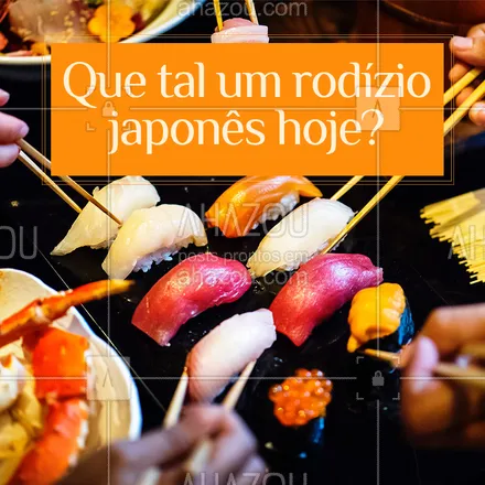 posts, legendas e frases de cozinha japonesa para whatsapp, instagram e facebook: Junte os amigos e corre pra cá. Esperamos vocês! #rodiziojapones #ahazouapp #japones #japa #gastronomia