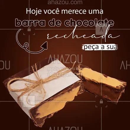 posts, legendas e frases de doces, salgados & festas para whatsapp, instagram e facebook: Você merece esse mimo, peça a sua barra recheada! ??? 
#BarradeChocolate #BarraRecheada #ahazoutaste #Chocolate #Doces #Confeitaria