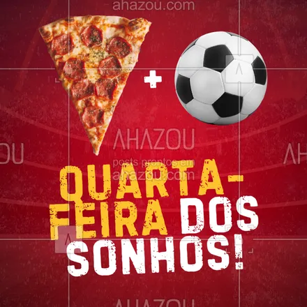 posts, legendas e frases de  para whatsapp, instagram e facebook: Seja pra xingar o juiz, comemorar gol ou só pra comer pizza, sua presença tá mais que confirmada! Manda um 🍕 nos comentários se vai estar lá!
#NoitePerfeita #PizzaComOsAmigos #FutebolNaQuarta