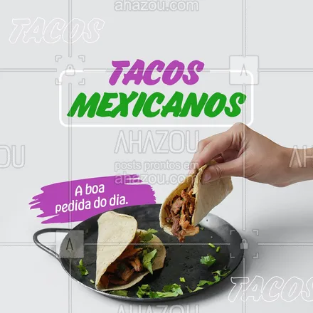 posts, legendas e frases de cozinha mexicana para whatsapp, instagram e facebook: Nossos tacos vão te surpreender em qualidade e sabor.
Peça já o seu.
#ahazoutaste #cozinhamexicana  #vivamexico  #texmex  #comidamexicana #tacos