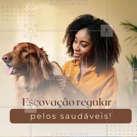 posts, legendas e frases de petshop para whatsapp, instagram e facebook: 🐾 A escovação ajuda a remover pelos mortos, evita nós e ainda distribui óleos naturais pela pele, mantendo o brilho e a saúde do seu pet. Faça da escovação um momento de carinho e cuidado! 🧡 #CuidadosComOsPelos #AhazouPet #dicas #cuidadoscomapele #cuidadoscomospets #petshop 