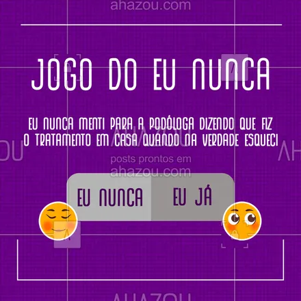 posts, legendas e frases de podologia para whatsapp, instagram e facebook: Não vale mentir, hein?! ???
#podologia #podologa #AhazouSaúde  #podologiacomamor  #podolog  #saude 