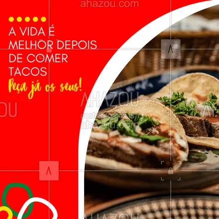 posts, legendas e frases de cozinha mexicana para whatsapp, instagram e facebook: Deixe seu dia mais gostoso com os nossos deliciosos tacos! 😋🌮
#tacos #ahazoutaste  #comidamexicana  #cozinhamexicana  #vivamexico  #texmex 