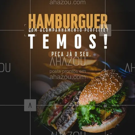 posts, legendas e frases de hamburguer para whatsapp, instagram e facebook: Aqui você come não só um hamburguer delicioso, temos acompanhamentos à altura.
Peça já o seu!
#ahazoutaste  #burger  #burgerlovers  #artesanal  #hamburgueria 