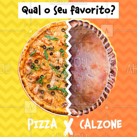 posts, legendas e frases de pizzaria para whatsapp, instagram e facebook: Diz aí, qual o seu preferido? Na dúvida vai os dois! ? #calzone #ahazoutaste #calzone #pizzaria