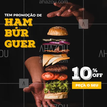 posts, legendas e frases de hamburguer para whatsapp, instagram e facebook: Isso mesmo!! 10% de desconto no seu hambúrguer, então corre, você não vai querer ficar de fora de né?! #ahazou #desconto #hambúrguer #promocional #food