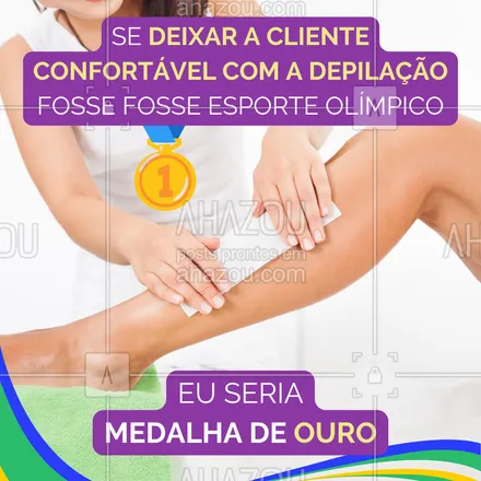 posts, legendas e frases de depilação para whatsapp, instagram e facebook: Chega de se sentir desconfortável toda vez que for fazer sua depilação. 

Aqui somos campeões 🥇 em te deixar a vontade e sem constrangimentos. Entre em contato e agende já o seu horário. 

#AhazouBeauty #beleza #bemestar #depilação #epilação #olímpiadas2024 