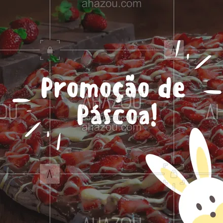 posts, legendas e frases de pizzaria para whatsapp, instagram e facebook: O coelhinho tá solto! Promoção especial em todas as pizzas de chocolate. Aproveite #pascoa #ahazou #ahzpascoa #pizza #felizpascoa