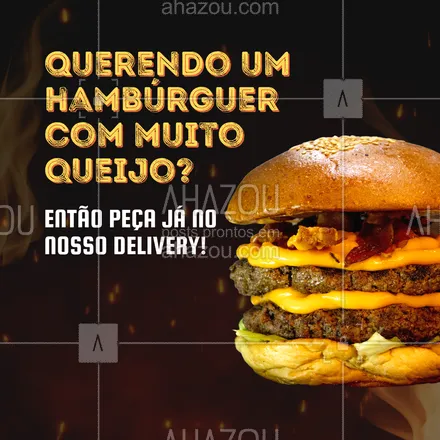 posts, legendas e frases de hamburguer para whatsapp, instagram e facebook: Você vai cair para trás quando ver o tamanho do nosso hambúrguer e a quantidade de queijo que ele tem. Peça já! 🍔 #ahazoutaste #artesanal #burger #burgerlovers #hamburgueria #hamburgueriaartesanal 