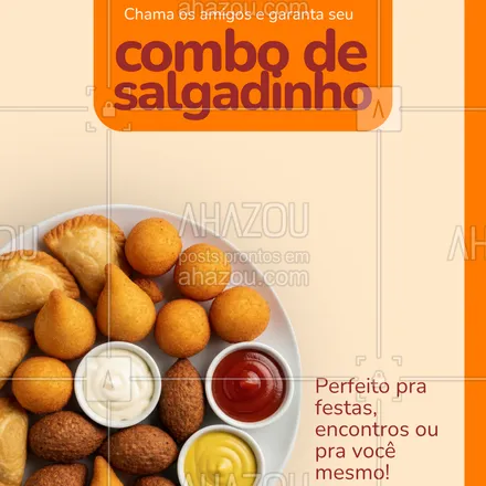 posts, legendas e frases de  para whatsapp, instagram e facebook: Quer fazer sucesso no lanche ou na reunião com os amigos?
Nosso combo de salgadinhos é a pedida certa — crocante, saboroso e com recheios irresistíveis! 🤤
#salgadinhos #combofesta #petiscodeouro #sabordeboteco #lanchedatarde #comidaboa #vemprocombo