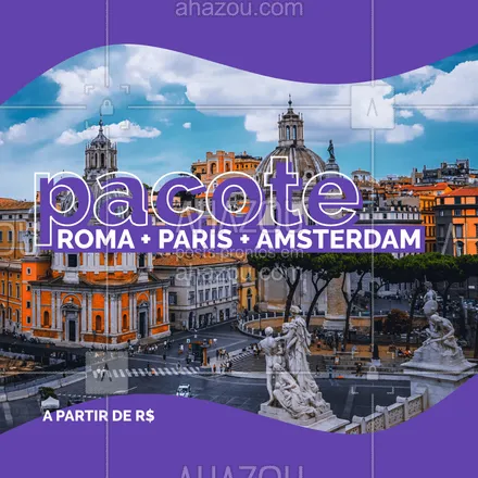 posts, legendas e frases de agências & agentes de viagem para whatsapp, instagram e facebook: Aproveite essa oportunidade única de conhecer Roma, Paris e Amsterdam na mesma viagem! É só escolher a data e anotar na agenda!
#Pacote #AhazouTravel #Europa