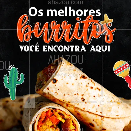 posts, legendas e frases de cozinha mexicana para whatsapp, instagram e facebook: A nossa comida é feita com muito amor e carinho, assim conseguimos entregar burritos com o verdadeiro sabor mexicano! ?? Peça já o seu! ?
#ComidaMexicana #Burritos #ahazoutaste  #vivamexico #cozinhamexicana