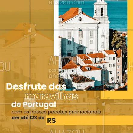 posts, legendas e frases de agências & agentes de viagem para whatsapp, instagram e facebook: Sonhando em conhecer as belíssimas cidades de Portugal? Aproveite nossos pacotes promocionais! ✈? #viagens #viageminternacional #agenciadeviagens #AhazouTravel 