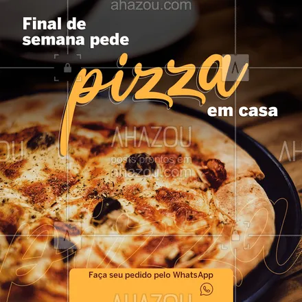 posts, legendas e frases de pizzaria para whatsapp, instagram e facebook: Vai aproveitar o final de semana para colocar aquela série em dia? Então pede uma pizza e curta seu momento! 
Peça pelo WhatsApp. 

#pizzaria #pizza #finaldesemana #seriado #ahazou