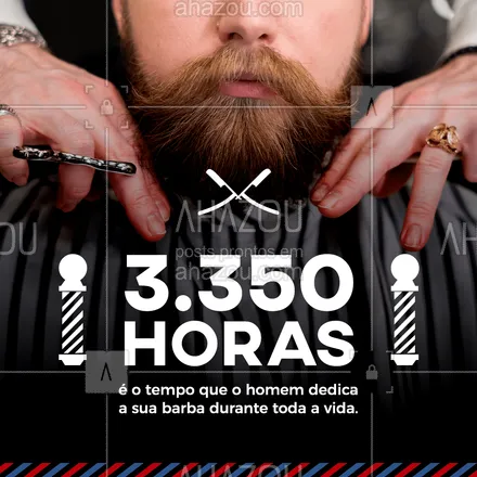 posts, legendas e frases de barbearia para whatsapp, instagram e facebook: Isso mesmo, você não leu errado! Em média um homem gasta 3.350 horas cuidando, mantendo ou fazendo sua barba durante toda sua vida. Dá para atualizar todas as séries atrasadas e assistir muitos filmes enquanto se faz a barba, não é mesmo? ?? #AhazouBeauty  #barbeirosbrasil #barbeiro #barbearia #barba #cuidadoscomabarba #barberShop
