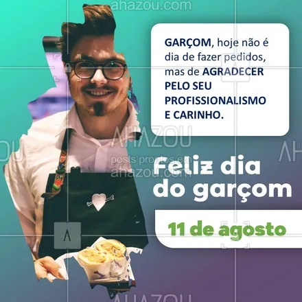 posts, legendas e frases de assuntos variados de gastronomia para whatsapp, instagram e facebook: Parabéns a todos os garçons do país. ? #ahazoutaste #diadogarçom #parabéns #garçom #profissionalismo 