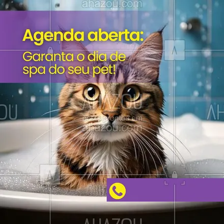 posts, legendas e frases de petshop para whatsapp, instagram e facebook: Sabia que o seu pet também merece um dia de spa? 🧴✨ Nossa agenda está aberta para banho, tosa e muito carinho. Reserve já o horário dele! 🐕 #AgendaPetshop #CuidadoAnimal #PetShop #AhazouPet #petshop #agenda #agendaaberta #serviços 