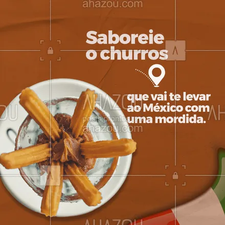 posts, legendas e frases de cozinha mexicana para whatsapp, instagram e facebook: 😋 Chegou a dar água na boca só de ver esse churros, né? Aproveita e vem para cá saborear ele! 😉 #ahazoutaste #comidamexicana  #cozinhamexicana  #nachos  #texmex  #vivamexico #churros #sabor #convite