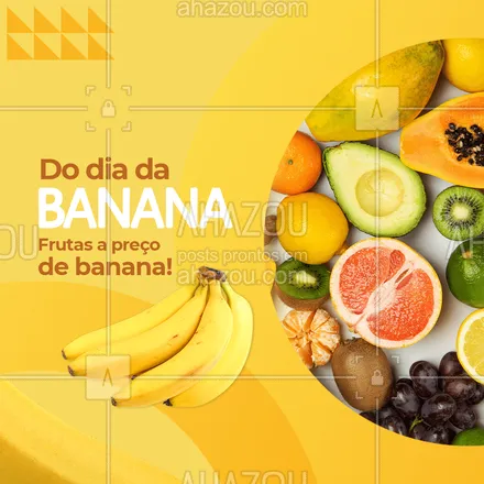 posts, legendas e frases de hortifruti para whatsapp, instagram e facebook: Já sabemos que banana é um excelente alimento, mas pra comemorar esse dia vamos deixar todas as frutas com desconto!🍌🍍🥭🍎🍓
Aproveite!🍌🍌
#ahazoutaste #editaveisahz #hortifruti  #vidasaudavel  #mercearia  #frutas  #organic  #alimentacaosaudavel #banana #diadabanana
